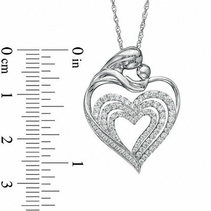 0.5 CT. T.W. Natural Diamond Motherly Love Heart Pendant in Sterling Silver