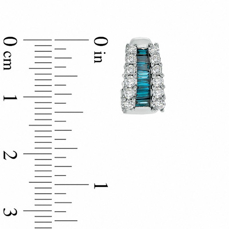 1.5 CT. T.W. Enhanced Blue Baguette and White Diamond Hoop Earrings in 14K White Gold