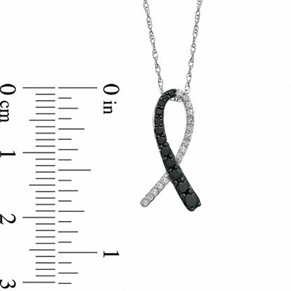 0.33 CT. T.W. Enhanced Black and White Natural Diamond Ribbon Pendant in 14K White Gold