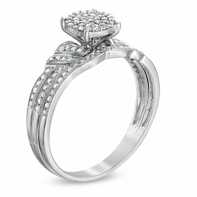 1/4 CT. T.W. Diamond Cluster Bridal Engagement Ring Set in 14K White Gold
