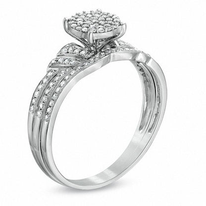 1/4 CT. T.W. Diamond Cluster Bridal Engagement Ring Set in 14K White Gold