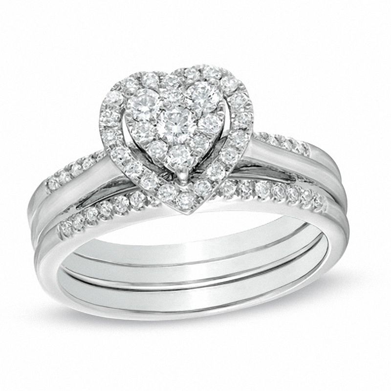 1/2 CT. T.W. Diamond Cluster Heart Frame Bridal Set in 14K White Gold