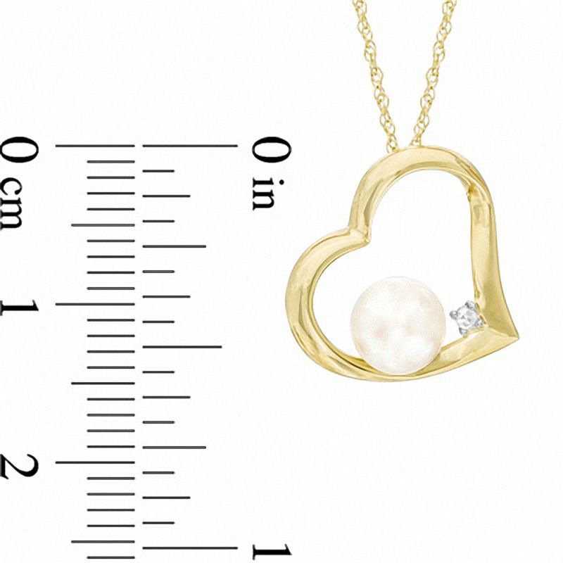 6.0 - 6.5mm Cultured Freshwater Pearl and Natural Diamond Accent Heart Pendant in 10K Yellow Gold