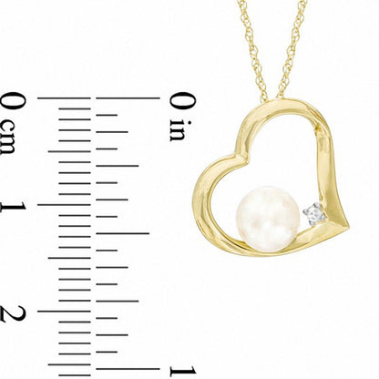 6.0 - 6.5mm Cultured Freshwater Pearl and Natural Diamond Accent Heart Pendant in 10K Yellow Gold
