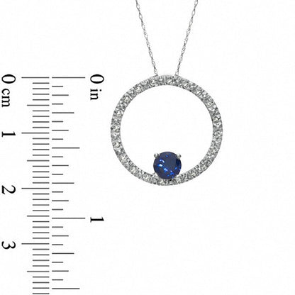 Lab-Created Blue Sapphire and 0.1 CT. T.W. Diamond Pendant in 10K White Gold