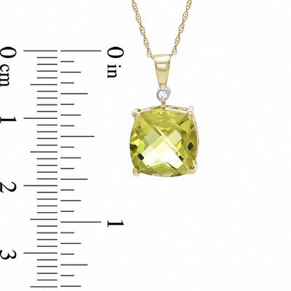 10.0mm Cushion-Cut Lemon Quartz and Natural Diamond Accent Pendant in 10K Yellow Gold