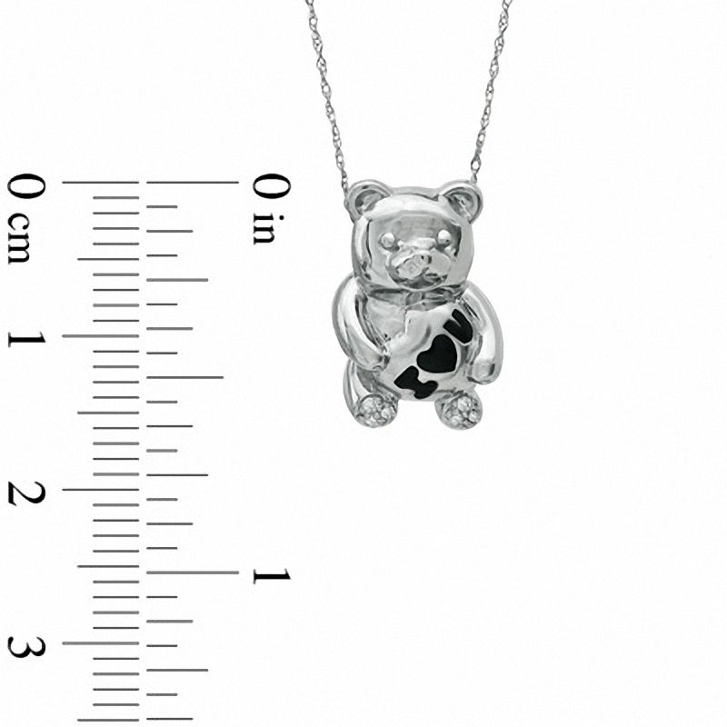 Natural Diamond Accent I Heart U" Teddy Bear Pendant in 10K White Gold"