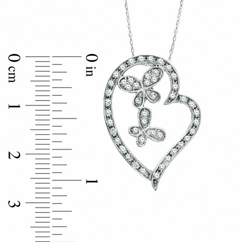 0.5 CT. T.W. Natural Diamond Heart with Butterflies Pendant in 10K White Gold