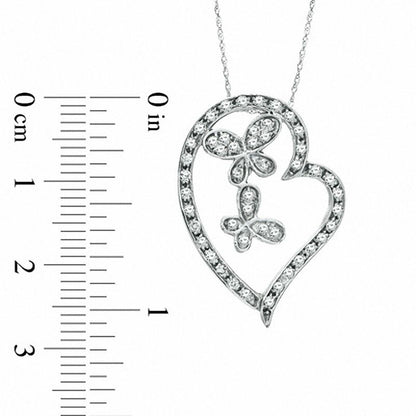 0.5 CT. T.W. Natural Diamond Heart with Butterflies Pendant in 10K White Gold