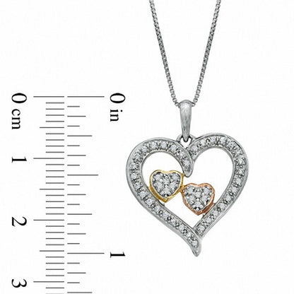 0.25 CT. T.W. Natural Diamond Embracing Hearts Pendant in Sterling Silver and 14K Two-Tone Gold Plate