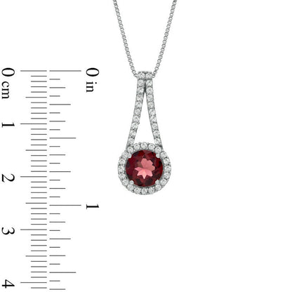 7.0mm Garnet and Lab-Created White Sapphire Pendant in Sterling Silver