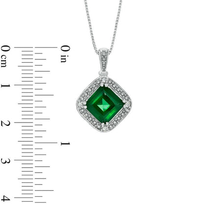 8.0mm Princess-Cut Lab-Created Emerald and Diamond Accent Pendant in Sterling Silver