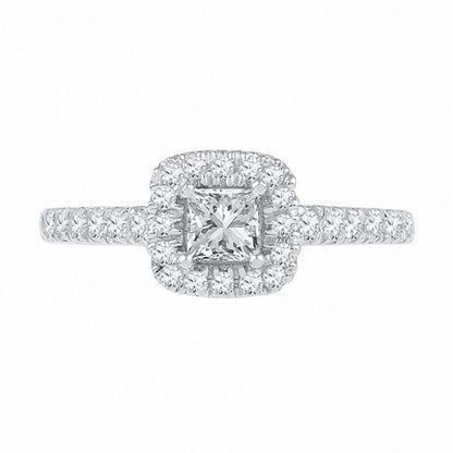 1-1/4 CT. Princess-Cut Diamond Halo Bridal Engagement Ring Set in 14K White Gold