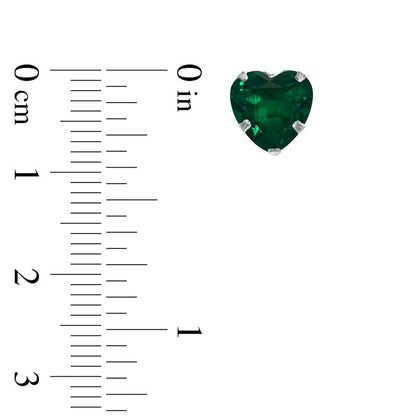 8.0mm Heart-Shaped Lab-Created Emerald Stud Earrings in 14K White Gold
