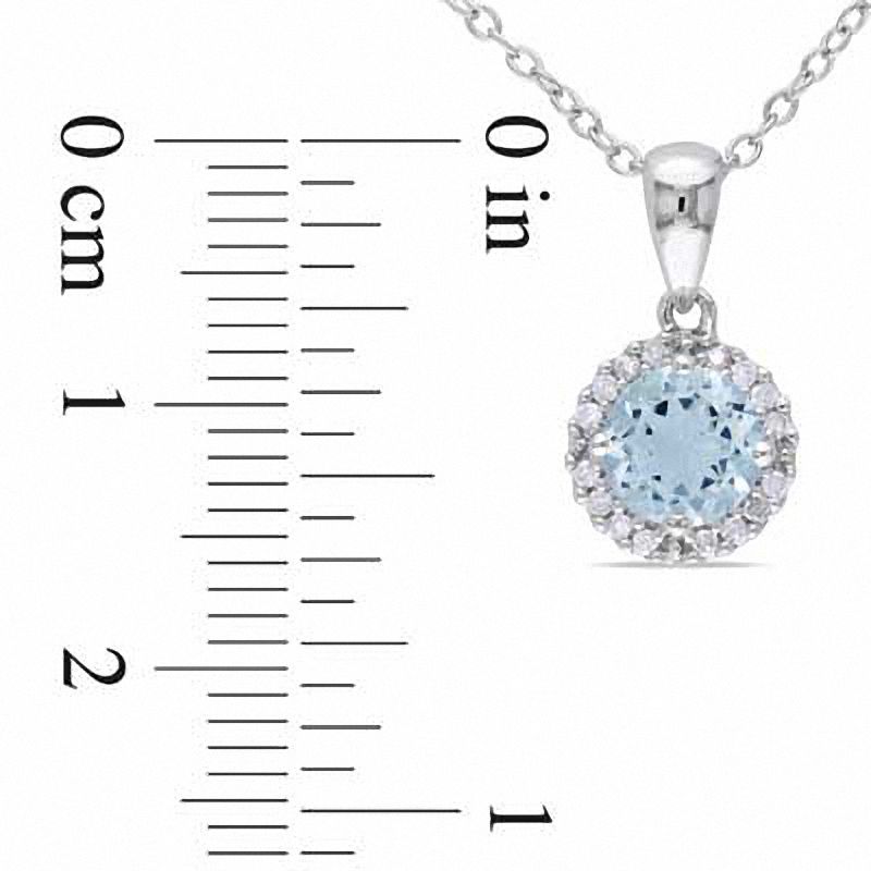 6.0mm Aquamarine and Natural Diamond Accent Frame Pendant in Sterling Silver