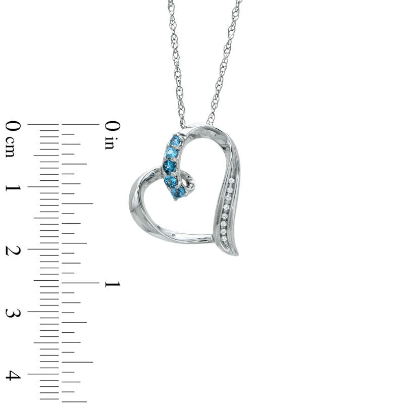 Blue Topaz and Natural Diamond Accent Tilted Looping Heart Pendant in Sterling Silver