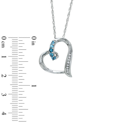 Blue Topaz and Natural Diamond Accent Tilted Looping Heart Pendant in Sterling Silver