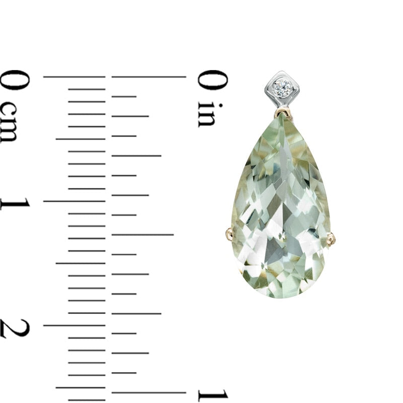 Pear-Shaped Green Quartz and Diamond Accent Earrings in 10K Gold