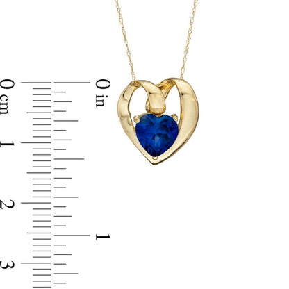 7.0mm Heart-Shaped Lab-Created Blue Sapphire Pendant in 10K Yellow Gold