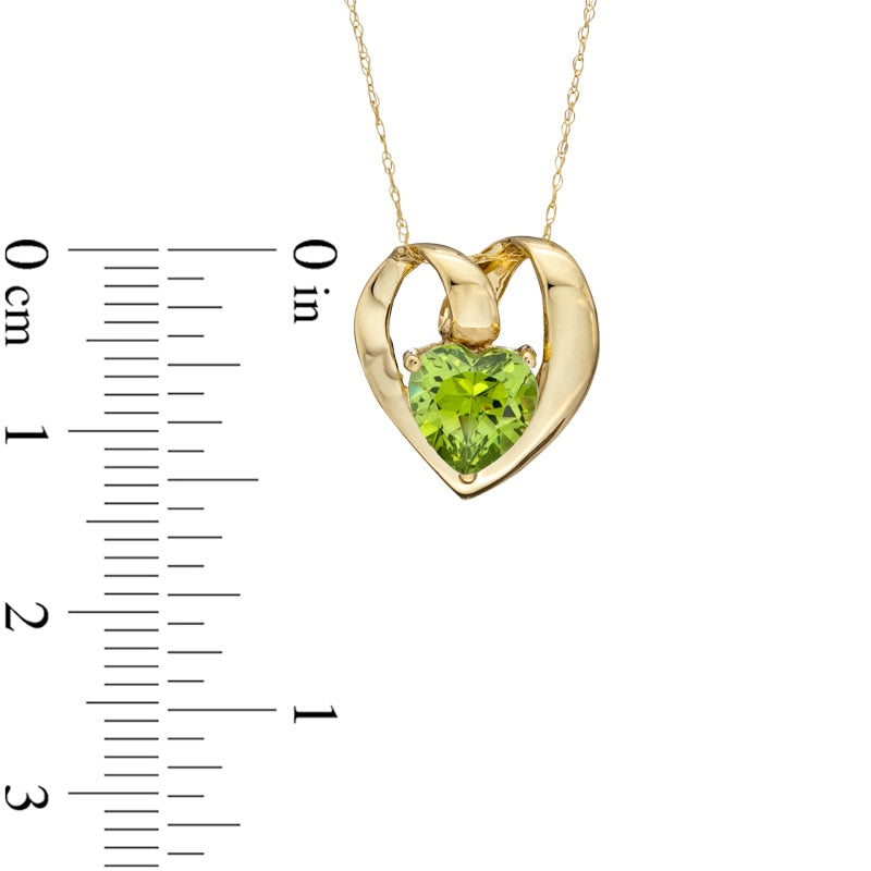 7.0mm Heart-Shaped Simulated Peridot Pendant in 10K Yellow Gold