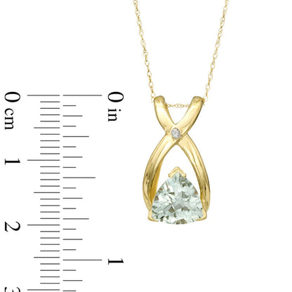 8.0mm Trillion-Cut Green Quartz and Natural Diamond Accent Wishbone Pendant in 10K Yellow Gold