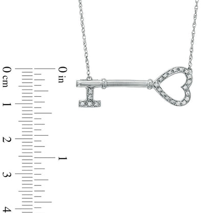 0.1 CT. T.W. Natural Diamond Sideways Heart-Top Key Necklace in Sterling Silver