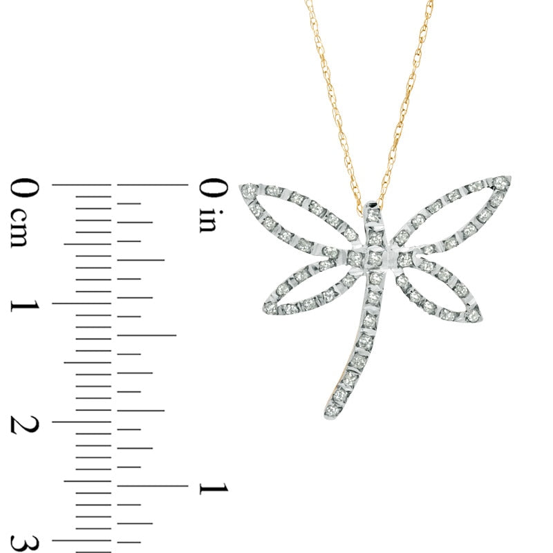 Natural Diamond FascinationÖ Dragonfly Pendant in Sterling Silver and 18K Gold Plate
