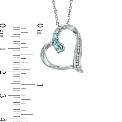 Aquamarine and Natural Diamond Accent Tilted Looping Heart Pendant in Sterling Silver