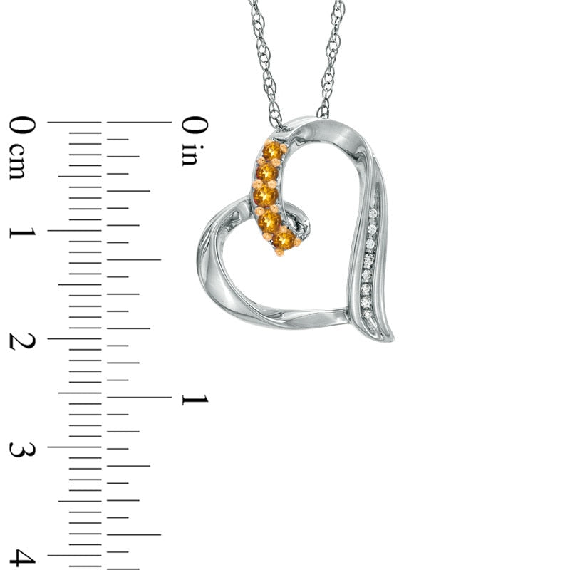 Citrine and Natural Diamond Accent Looping Heart Pendant in Sterling Silver