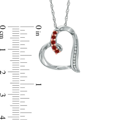 Garnet and Natural Diamond Accent Looping Heart Pendant in Sterling Silver