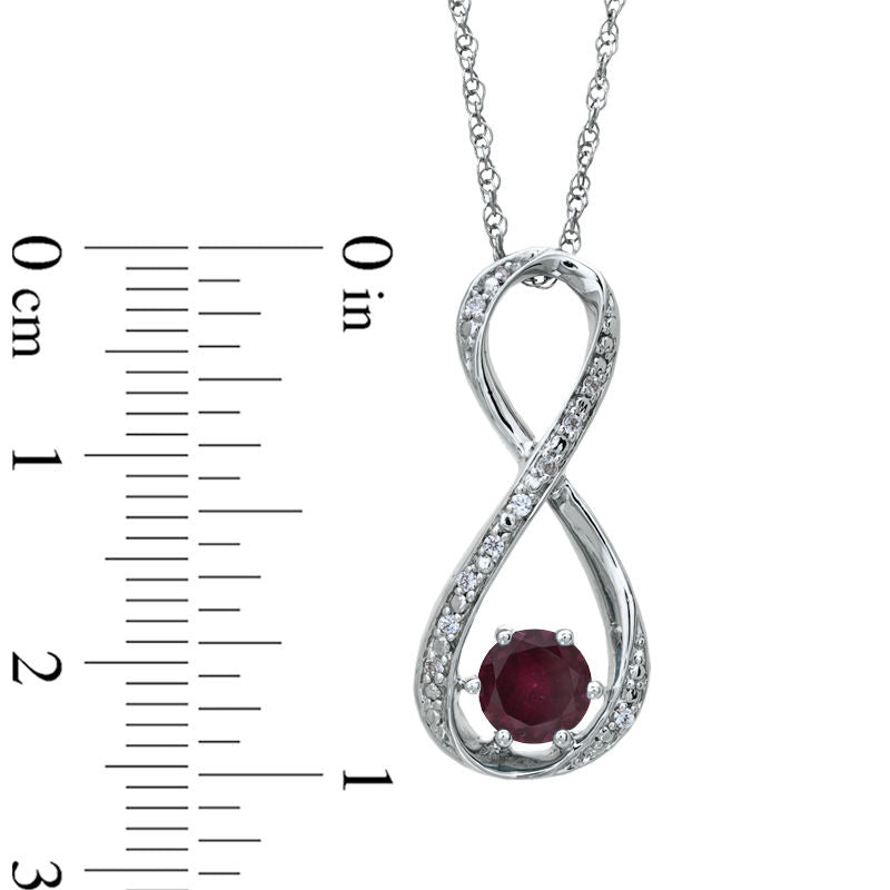 5.5mm Garnet and Natural Diamond Accent Infinity Pendant in Sterling Silver