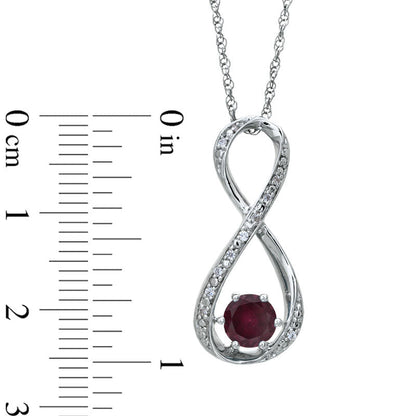 5.5mm Garnet and Natural Diamond Accent Infinity Pendant in Sterling Silver