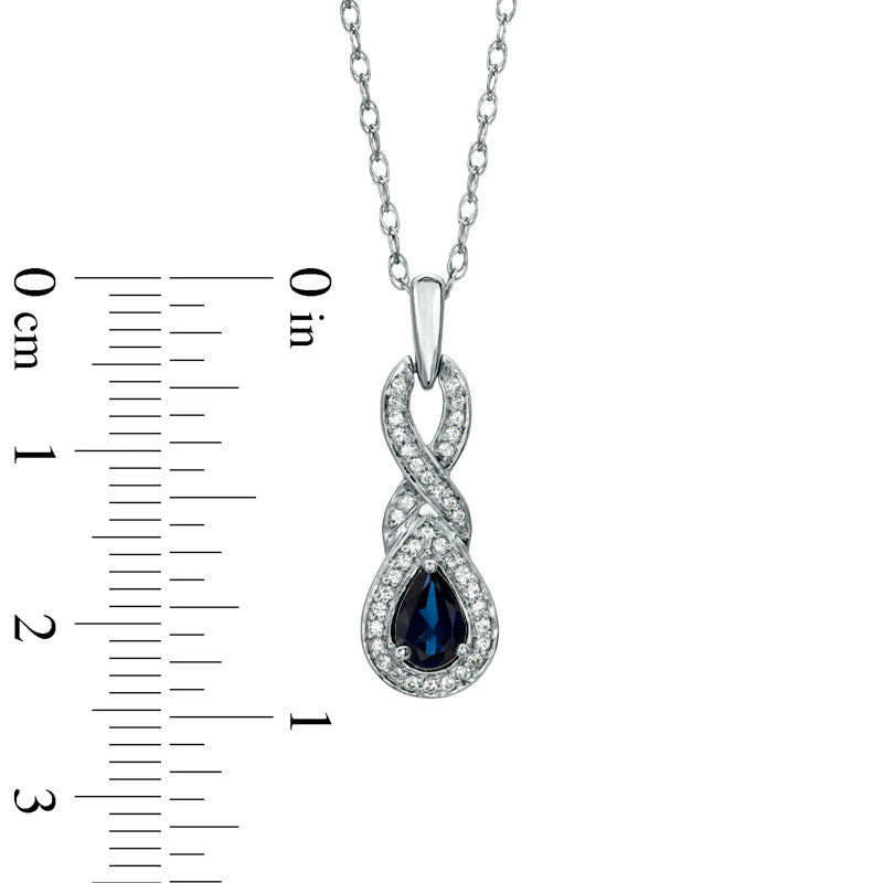 Pear-Shaped Lab-Created Blue Sapphire and 0.1 CT. T.W. Diamond Cascading Pendant in Sterling Silver