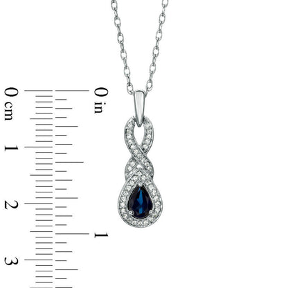 Pear-Shaped Lab-Created Blue Sapphire and 0.1 CT. T.W. Diamond Cascading Pendant in Sterling Silver