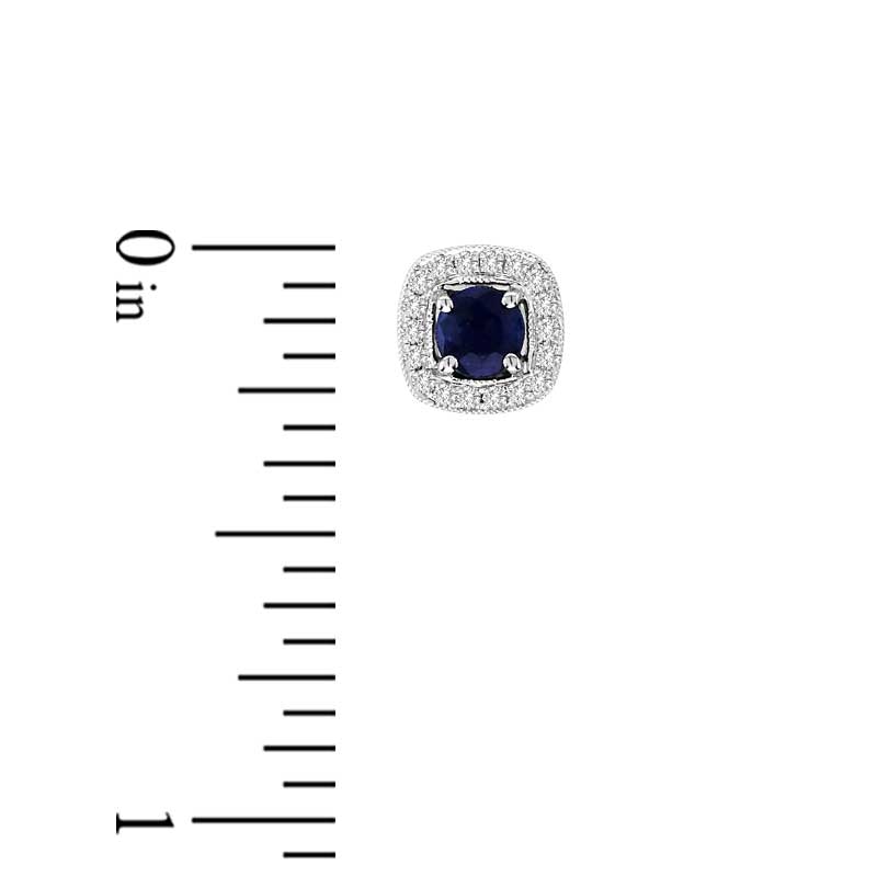 4.0mm Blue Sapphire and 0.13 CT. T.W. Diamond Frame Stud Earrings in 14K White Gold
