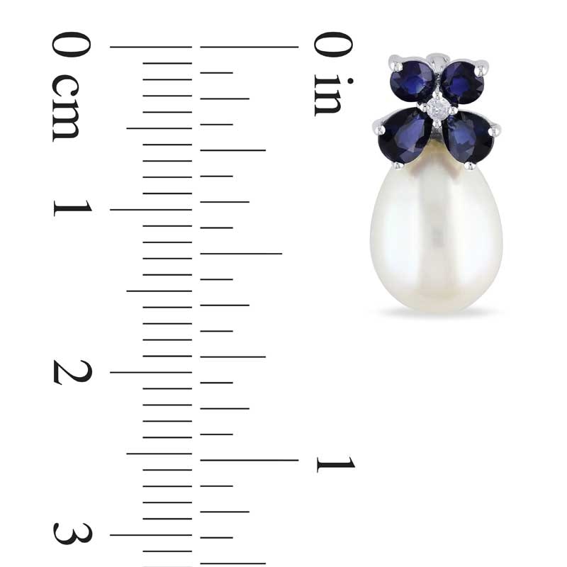 8.0 - 8.5mm Cultured Freshwater Pearl, Blue Sapphire and Diamond Accent Earrings in 10K White Gold