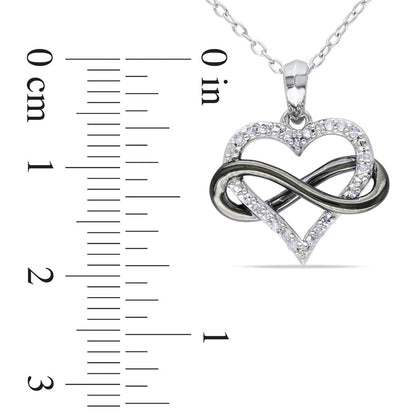 0.1 CT. T.W. Natural Diamond Sideways Infinity with Heart Pendant in Two-Tone Sterling Silver