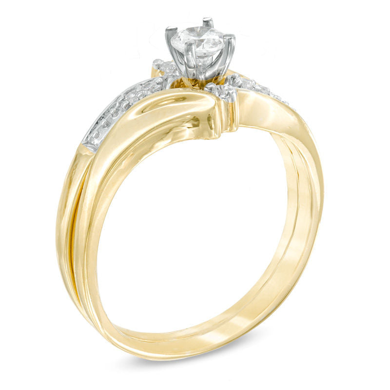 1/4 CT. T.W. Diamond Slant Bridal Engagement Ring Set in 14K Gold