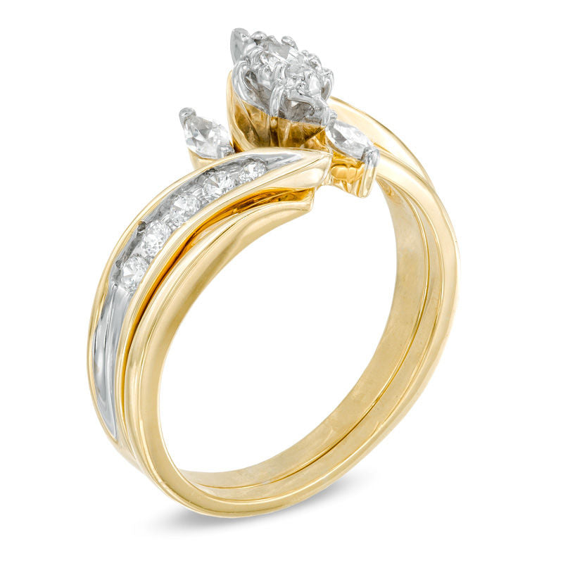 1/2 CT. Marquise Diamond Three Stone Bridal Engagement Ring Set in 14K Gold