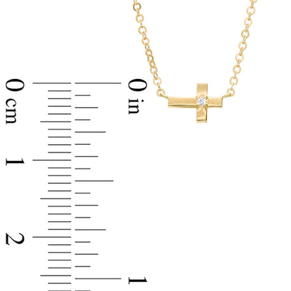 Natural Diamond Accent Sideways Cross Necklace in 14K Gold