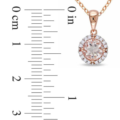 6.0mm Morganite and Natural Diamond Accent Frame Pendant in Rose Rhodium Sterling Silver