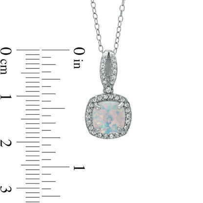 7.0mm Cushion-Cut Lab-Created Opal and White Sapphire Pendant in Sterling Silver