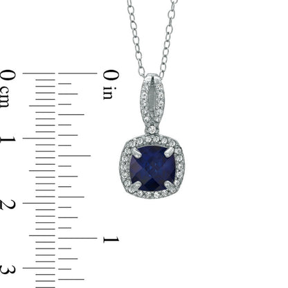 7.0mm Cushion-Cut Lab-Created Blue and White Sapphire Pendant in Sterling Silver