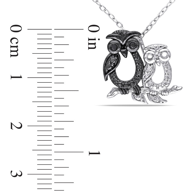 Enhanced Black Natural Diamond Accent Motherly Owl Pendant in Sterling Silver with Beaded Black Rhodium