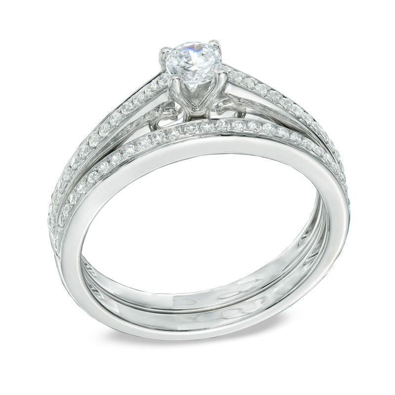 1/2 CT. T.W. Diamond Bridal Engagement Ring Set in 14K White Gold
