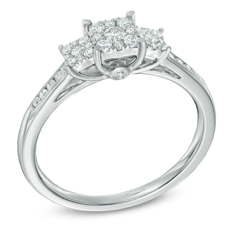 1/3 CT. T.W. Diamond Square Composite Three Stone Engagement Ring in 14K White Gold