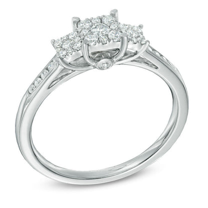 1/3 CT. T.W. Diamond Square Composite Three Stone Engagement Ring in 14K White Gold
