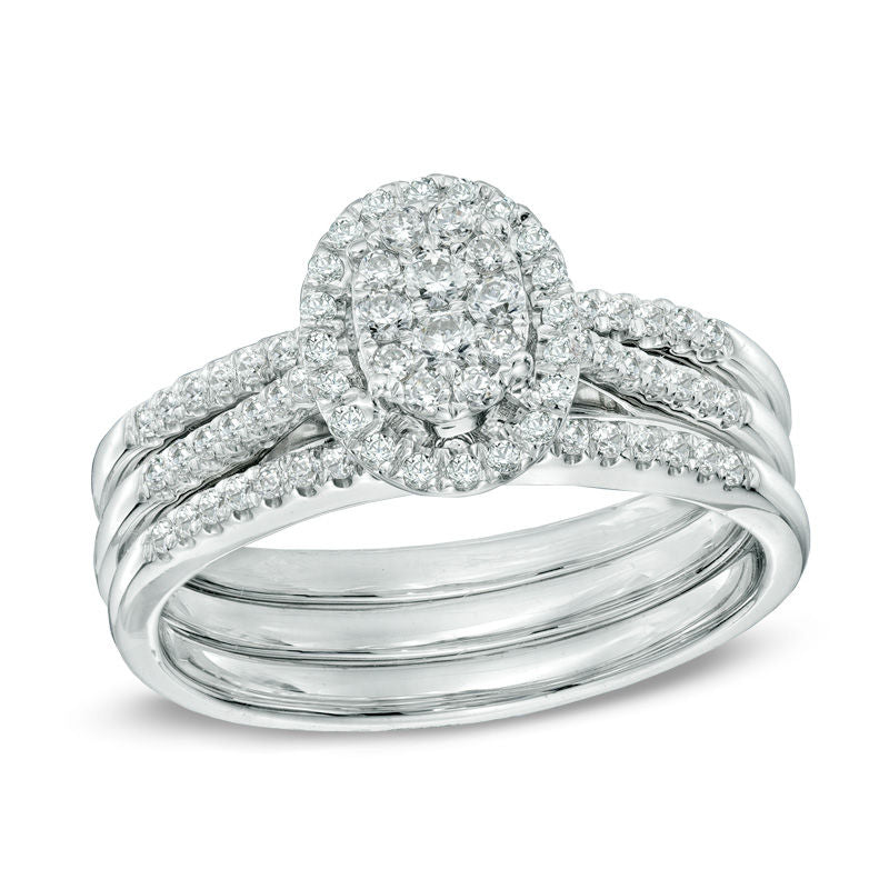 1/2 CT. T.W. Diamond Oval Cluster Bridal Set in 14K White Gold