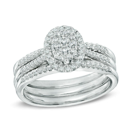 1/2 CT. T.W. Diamond Oval Cluster Bridal Set in 14K White Gold