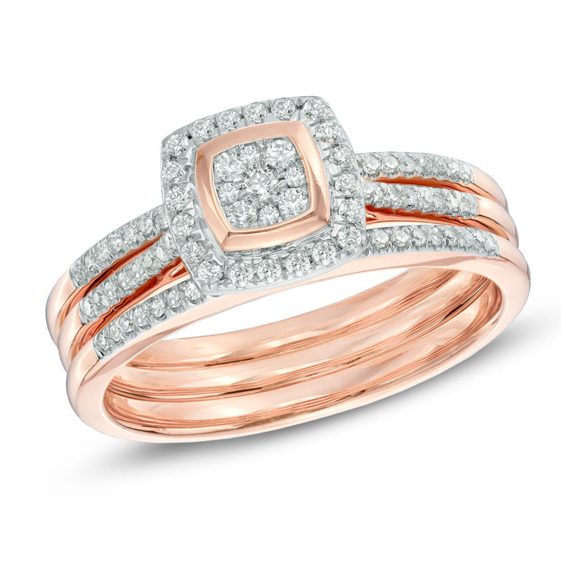 1/3 CT. T.W. Diamond Square Composite Frame Bridal Set in 14K Rose Gold